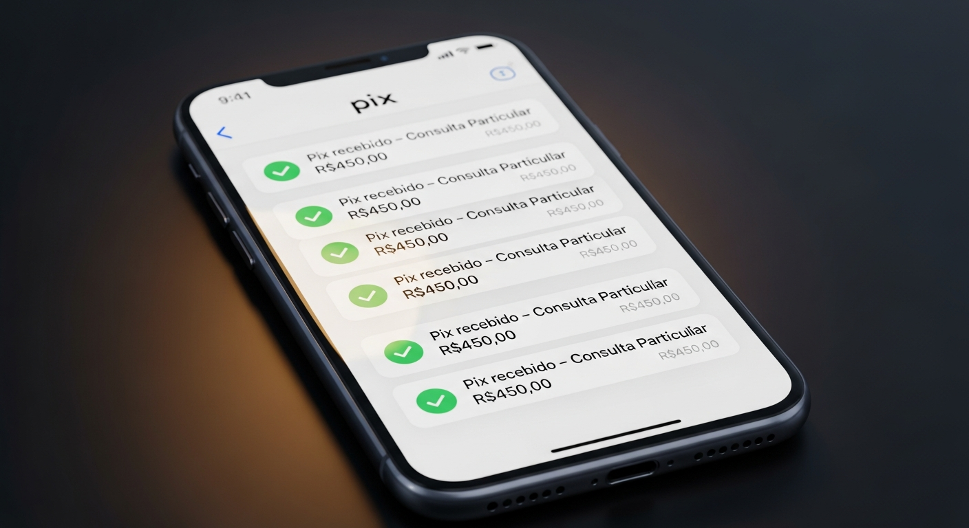 Celular com várias notificações de Pix recebidos de consultas particulares
